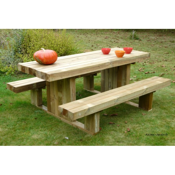 Table pique nique bois extérieur collectivité robuste