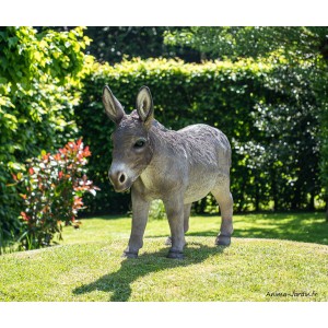 Âne gris, L.46 cm, animal en résine, décoration extérieure