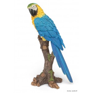 Ara bleu/jaune, H.38 cm, animal en résine, décoration extérieure