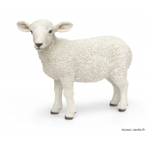 Agneau Blanc, L.56 cm, animal en résine, décoration extérieure