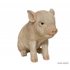 Cochon rose assis, L.19 cm, animal en résine, décoration extérieure