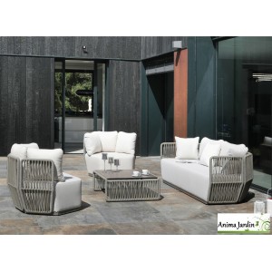 Salon de jardin Iris, 3 personnes, Aluminium / Cordes