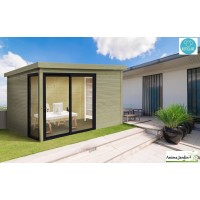 Abri de jardin en bois avec baies vitrées, Seda, 28 mm, 9 m², toit plat, Solid, pas cher