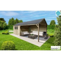 Abri de jardin en bois traité autoclave, Cambrai, 19 mm, 8,62 m², avec avancée