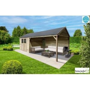 Abri de jardin en bois traité autoclave, Cambrai, 19 mm, 8,62 m², avec avancée