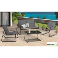 Salon de jardin en acier Textilene, 4 personnes, Gris anthracite