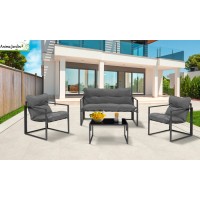 Salon de jardin en acier Tropea, 4 personnes, Gris anthracite