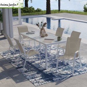 Lot de 6 chaises de jardin Giulia en métal Blanc/Beige