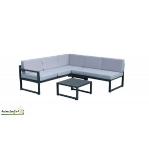 Salon de jardin d'angle Relax en aluminium gris, 5 places, Delorm