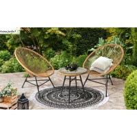 Salon de jardin œuf Cuba en cordage beige, 2 personnes