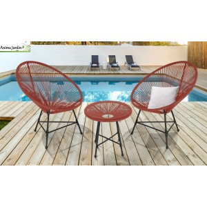 Salon de jardin œuf Ibiza en cordage terracotta, 2 personnes