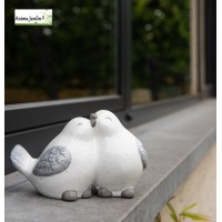 Couple oiseaux, L.20 cm, animal en céramique, décoration extérieure