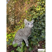 Chat Gris assis 30cm en résine, déco de jardin, Riviera, achat, animal