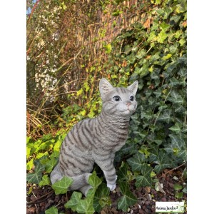 Chat Gris assis 30cm en résine, déco de jardin, Riviera, achat, animal