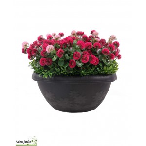 Jardinière artificielle de balcon ronde Ø.35 cm, Mélange de fleurs roses