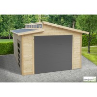 Garage bois porte coulissante, TORINO, Toit 2 pentes, Solid, pas cher