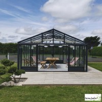 Serre de jardin Supra 4,60 en aluminium et verre trempé, Brut ou laqué