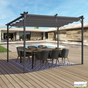 Pergola en acier gris 2,9x2,9 m, Toile rétractable, Marina