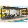 Pergola en acier gris 6 stores 5,9x2,9 m, Toile rétractable, Marina