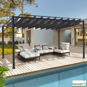 Pergola en acier gris 4x3 m, Lames orientales, Venice