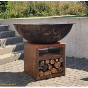 Braséro, Piatto XL Corten, ø 130 cm, aspect rouillé naturel, Quoco, plancha, barbecue, braséro 3 en 1, Fargau, achat