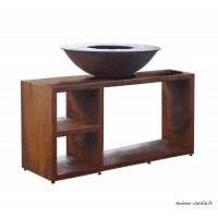 Braséro en acier Corten 3 en 1, Tavolo Large, Ø.94 cm, avec meuble, Quoco