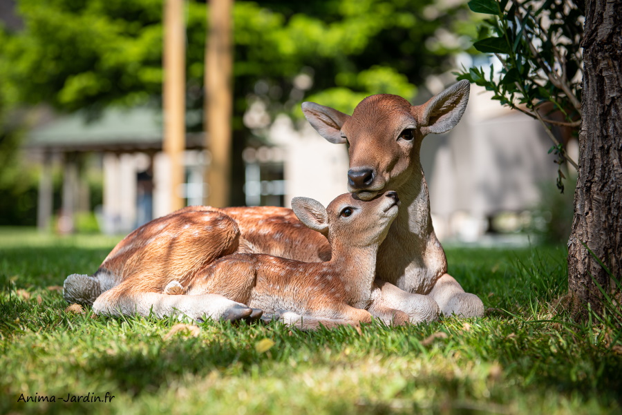 Maman biche et son bébé, H.25 cm, décoration extérieur, Garden IDAnima-Jardin.fr