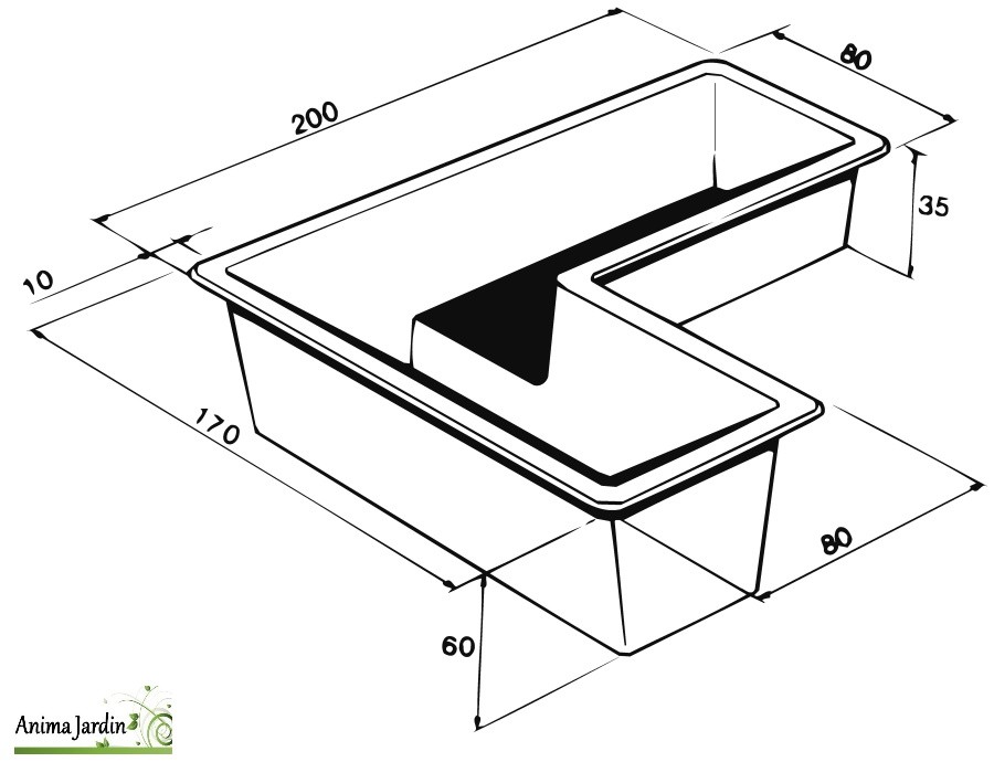 Bassin de jardin d'angle Vénus-650 Litres-bassin rigide de 1,62m²-PFV noir-Anima-Jardin.fr