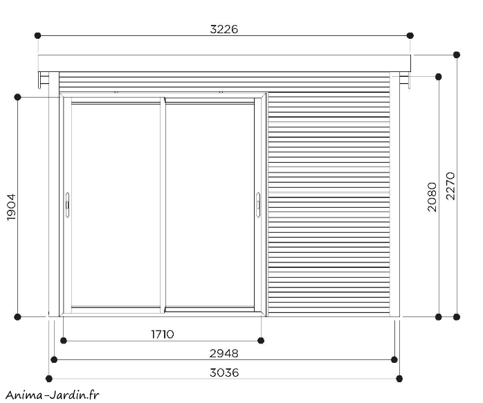 Abri de jardin en bois avec baies vitrées traité autoclave-Seda-28 mm-9,22 m²-Anima-Jardin.fr