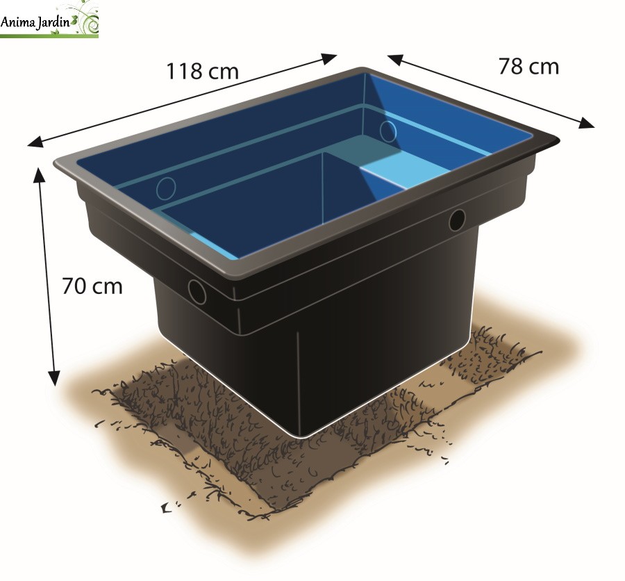 Bassin de jardin Quadra C1-520 Litres-bassin rigide de 0,92 m²-PE noir-Anima-Jardin.fr