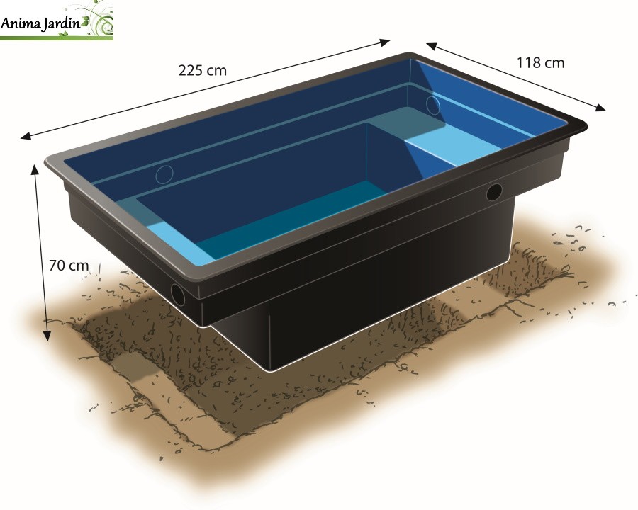 Bassin de jardin Quadra C2-1500 litres-bassin rigide de 2,66 m²-PE noir-Anima-Jardin.fr