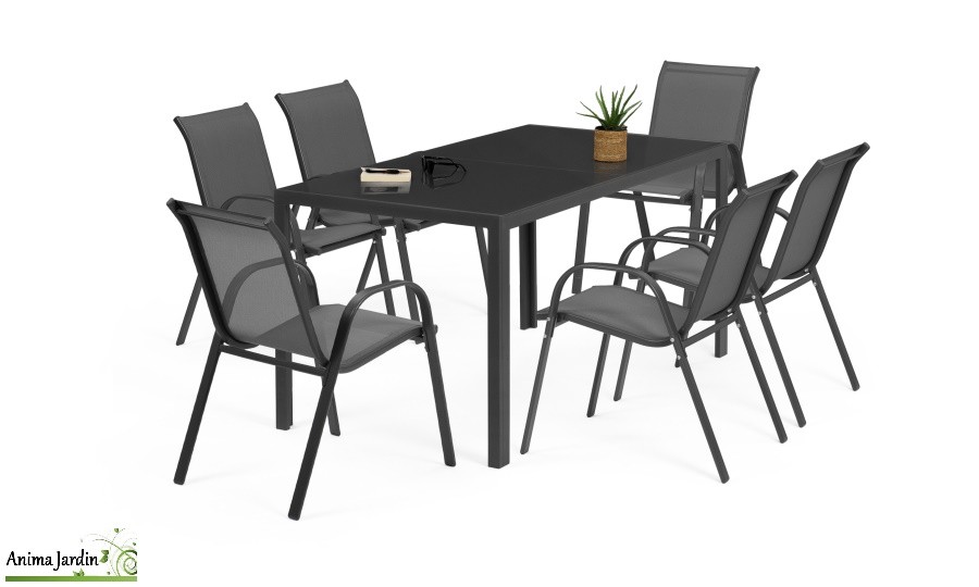 Salon de jardin Minorca en acier avec chaises-gris anthracite-6 personnes-Anima-Jardin.fr