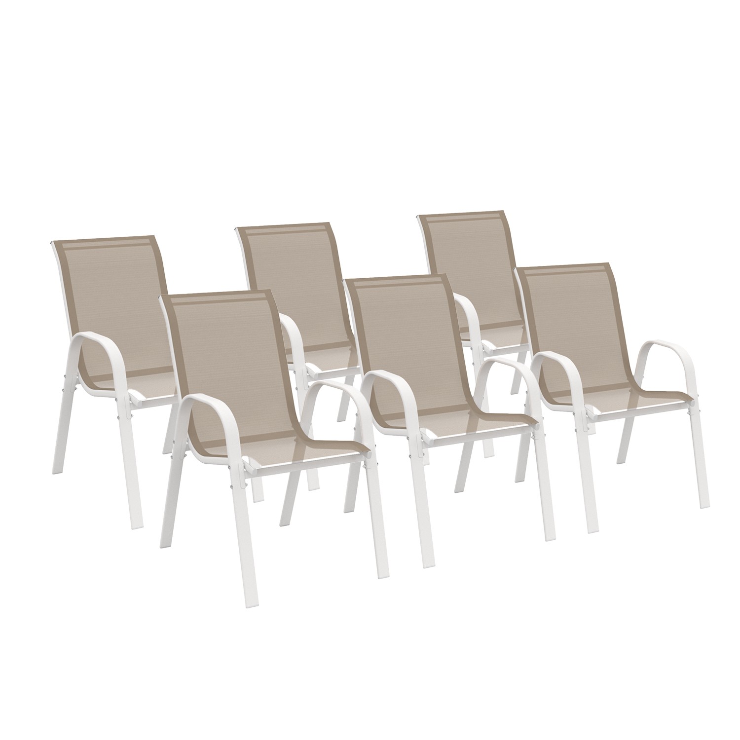 Lot de 6 chaises de jardin Giulia en métal blanc/beige-Anima-Jardin.fr