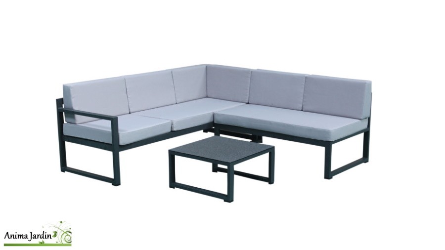 Salon de jardin d'angle Relax en aluminium gris-5 places-Delorm-Anima-Jardin.fr