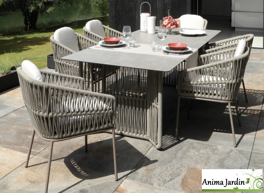 table de jardin Iris, 220 cm, 8 personnes, aluminium et teck, proloisir, anima jardin