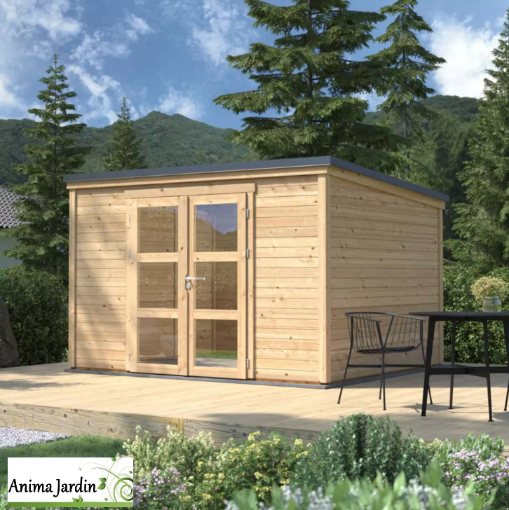 Abri de jardin en bois-Shelty+ Modern 9,48 m²-28mm-toit monopente-dimensions-Forest-Style-Anima-Jardin.fr