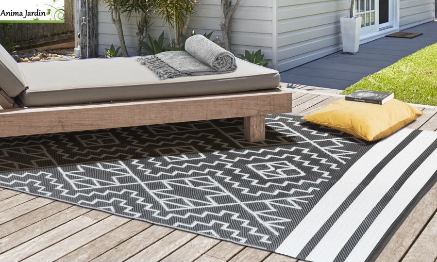 Tapis décoratif pour extérieur Inca, Gris/Blanc