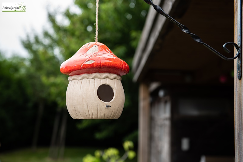 Nid d'oiseau en céramique, Forme champignon, H.19 cm, garden ID, Anima Jardin