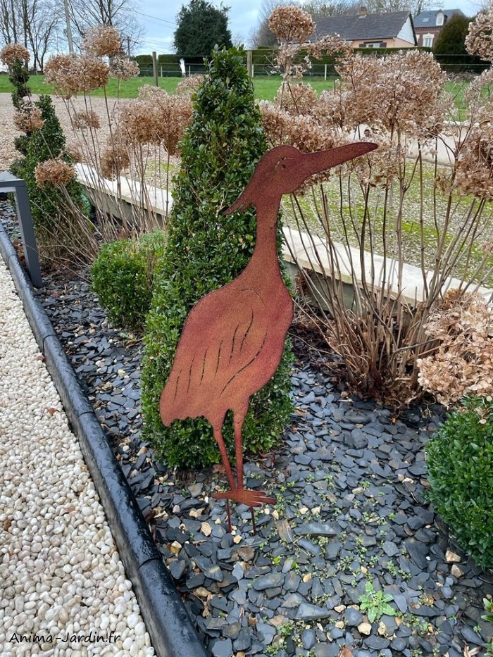 Heron de jardin rouillé - Oiseau deco jardin convient pour la