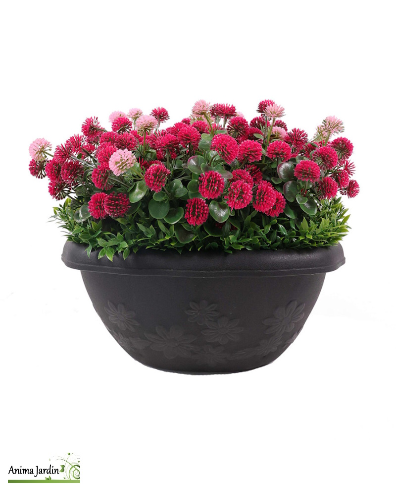 Jardinière artificielle de balcon ronde Ø.35 cm, Mélange de fleurs roses, Anima-Jardin.fr