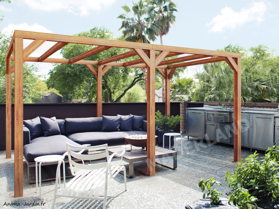 Pergola adossée en bois laminé, Fuengirola, Maderland, Anima-Jardin.fr