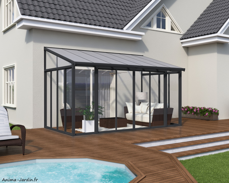 Veranda Sanremo, 13,1 m², aluminium et WPC, Canopia,Anima-Jardin.fr