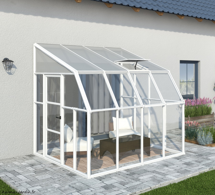 Veranda Sunroom blanche x8 m, Aluminium, Canopia,Anima-Jardin.fr