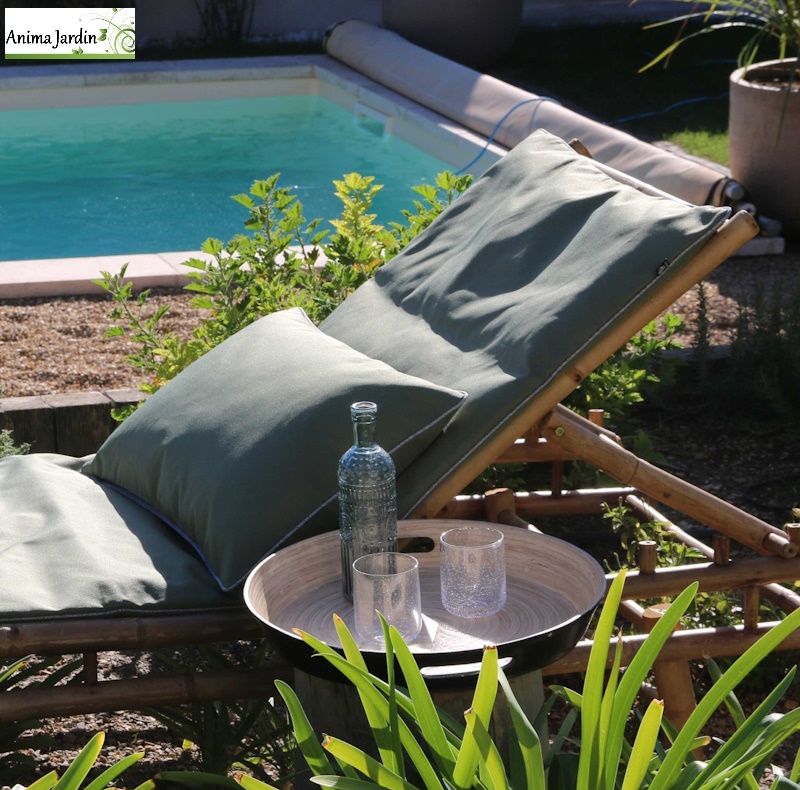 Matelas pour Bain de soleil / Transat, Juan Les Pins, Vert Olive uni, Sud Etoffe, anima jardin, pas cher