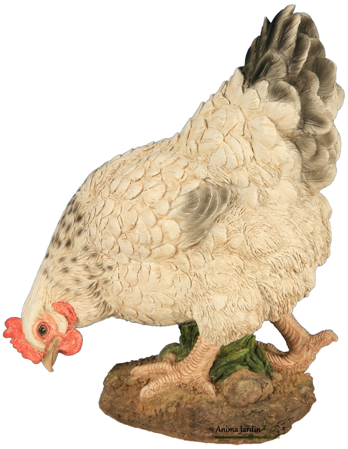 poule-26-cm-blanche-résine-riviera-anima-jardin.fr